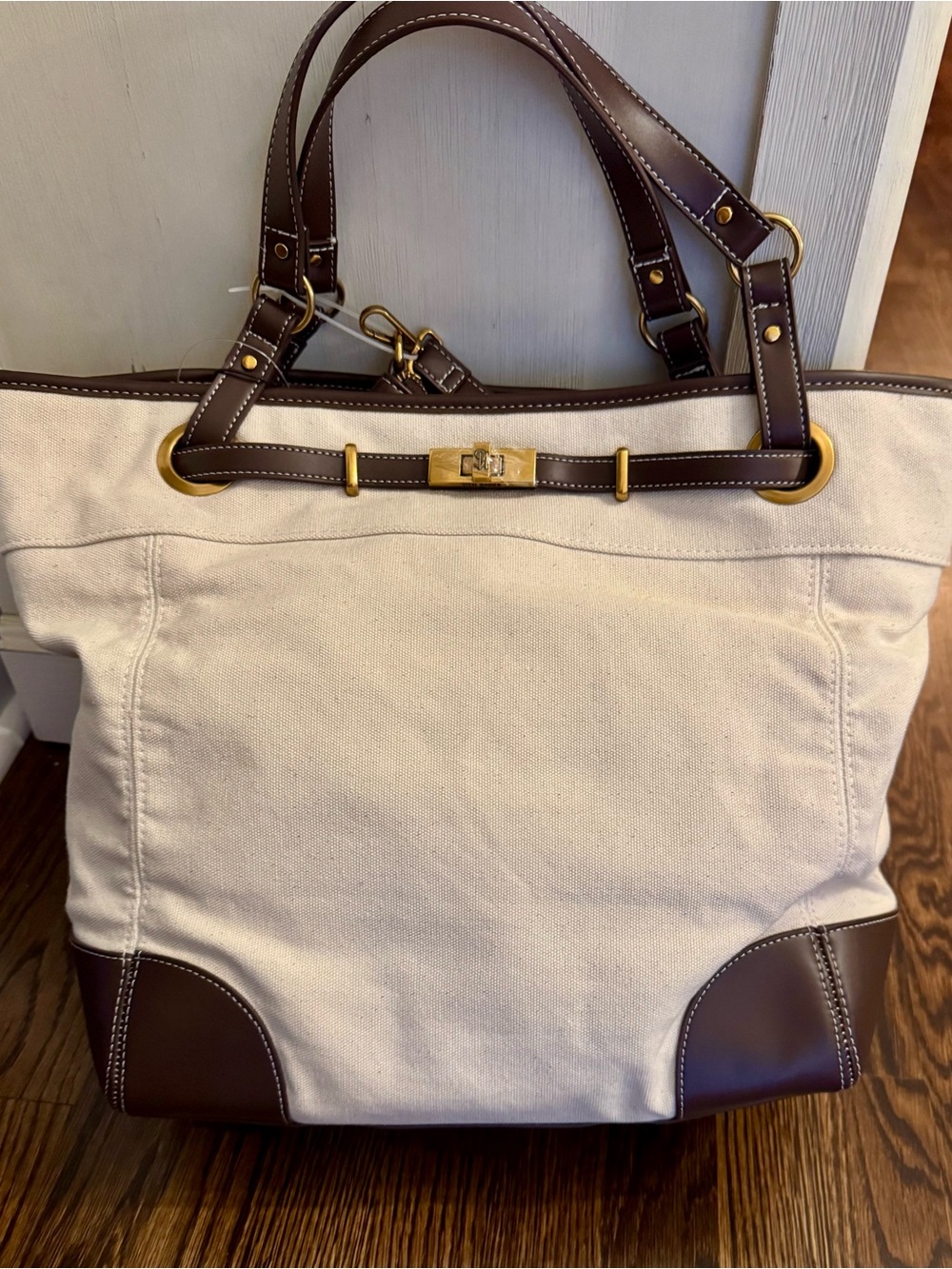Steve Madden Canvas Boatkin Tote with Brown Leather - Classic Women's Bag